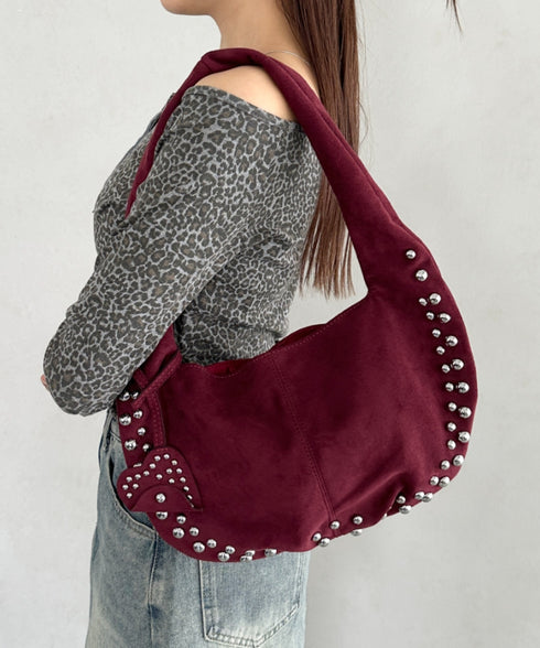 ハートスタッズスエードショルダーバッグ | BA1256035 | レッド