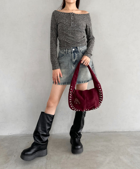 ハートスタッズスエードショルダーバッグ | BA1256035 | レッド