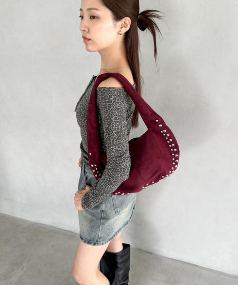 ハートスタッズスエードショルダーバッグ | BA1256035 | レッド