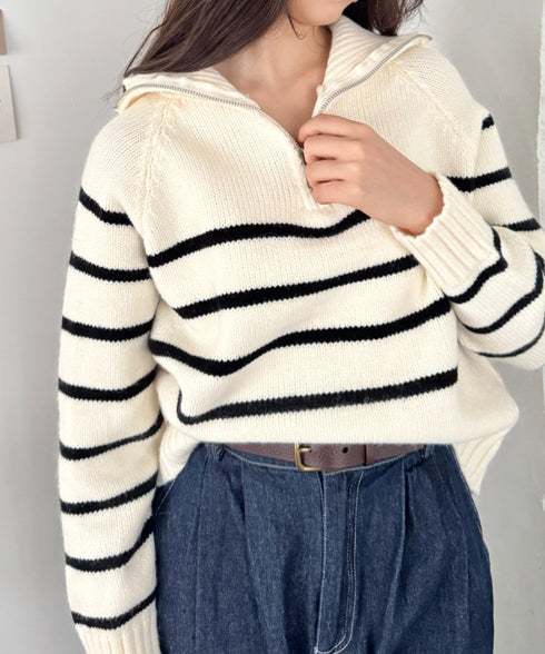ボーダーハーフジップニットトップス | SL2254002 | アイボリー