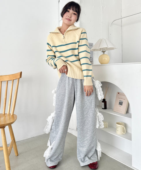 ボーダーハーフジップニットトップス | SL2254002 | イエロー