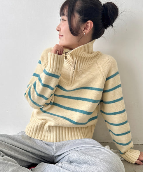 ボーダーハーフジップニットトップス | SL2254002 | イエロー