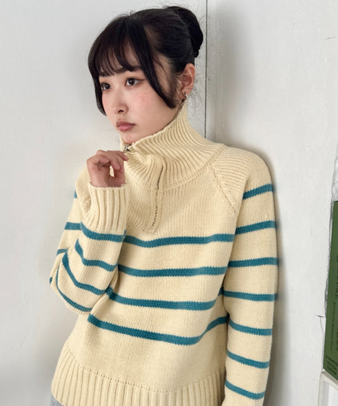 ボーダーハーフジップニットトップス | SL2254002 | イエロー