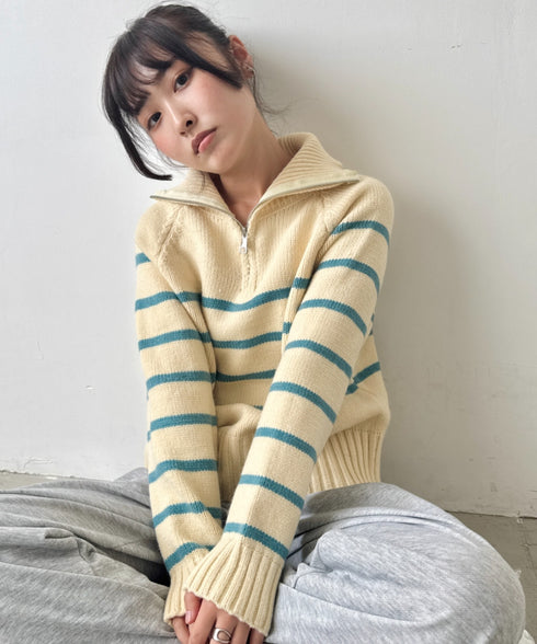 ボーダーハーフジップニットトップス | SL2254002 | イエロー