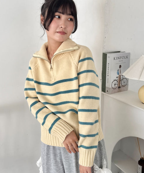 ボーダーハーフジップニットトップス | SL2254002 | イエロー