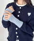 袖配色ワンポイントハートニットカーディガン | SL2256101 | ネイビー