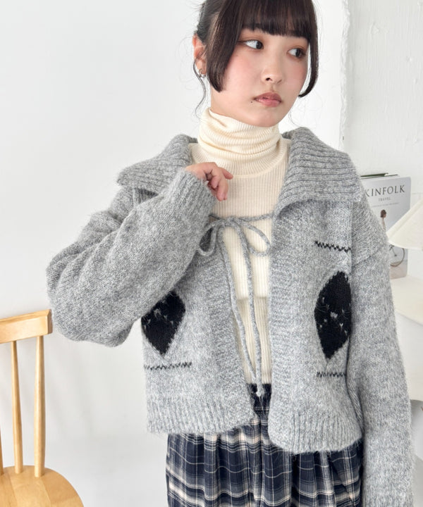 アーガイルリボンニットカーディガン | SL2256102 | グレー