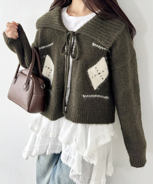 アーガイルリボンニットカーディガン | SL2256102 | カーキ