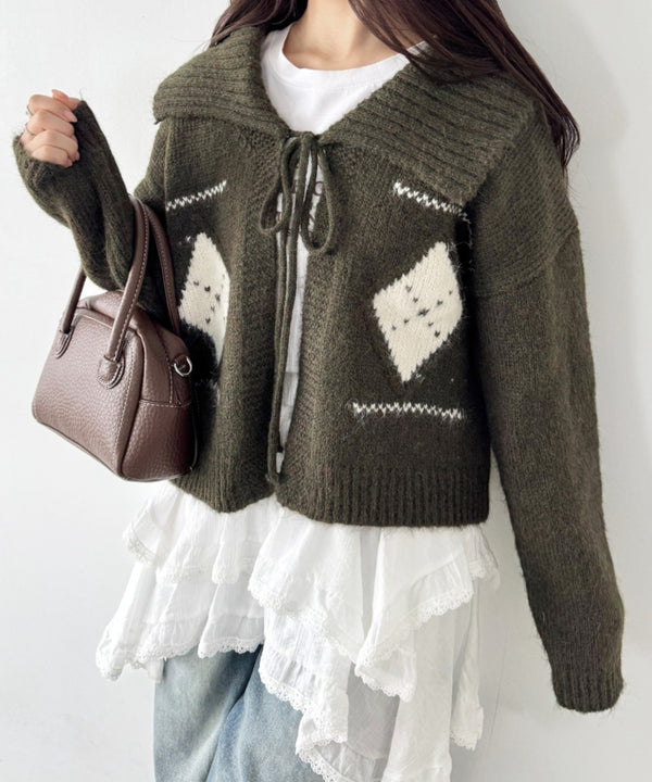 アーガイルリボンニットカーディガン | SL2256102 | カーキ