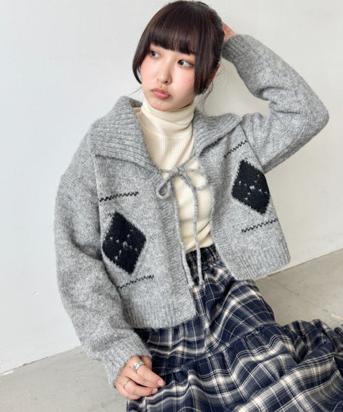 アーガイルリボンニットカーディガン | SL2256102 | グレー