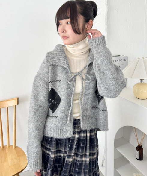 アーガイルリボンニットカーディガン | SL2256102 | グレー