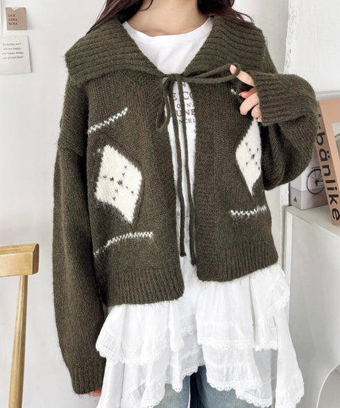 アーガイルリボンニットカーディガン | SL2256102 | カーキ