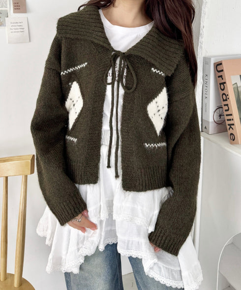 アーガイルリボンニットカーディガン | SL2256102 | カーキ