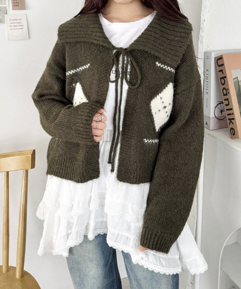 アーガイルリボンニットカーディガン | SL2256102 | カーキ