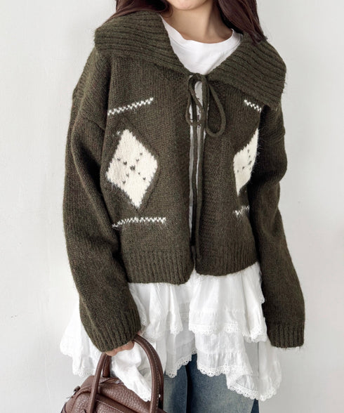 アーガイルリボンニットカーディガン | SL2256102 | カーキ