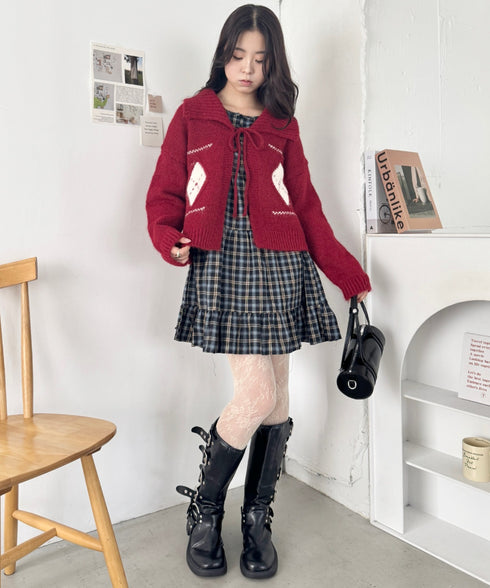 アーガイルリボンニットカーディガン | SL2256102 | レッド