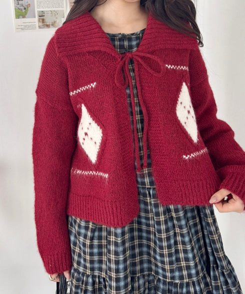アーガイルリボンニットカーディガン | SL2256102 | レッド