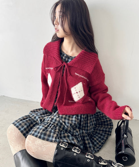 アーガイルリボンニットカーディガン | SL2256102 | レッド