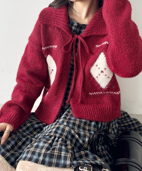 アーガイルリボンニットカーディガン | SL2256102 | レッド