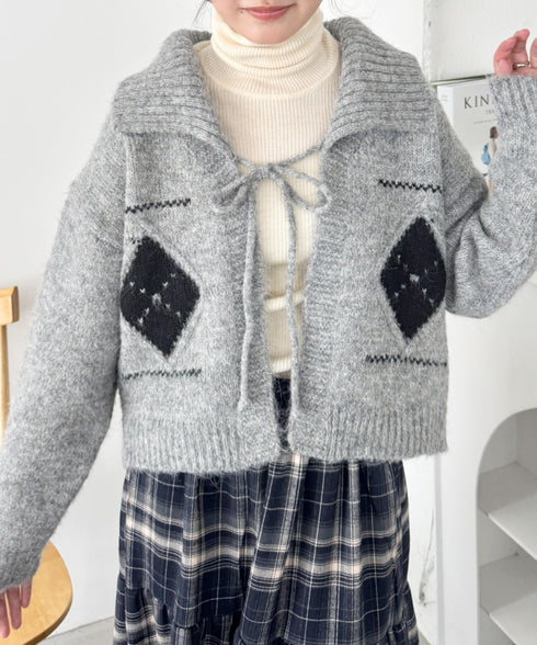 アーガイルリボンニットカーディガン | SL2256102 | グレー