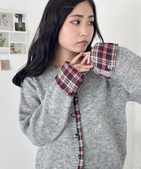 ネルチェックドッキングニットカーディガン | SL2256103 | グレー