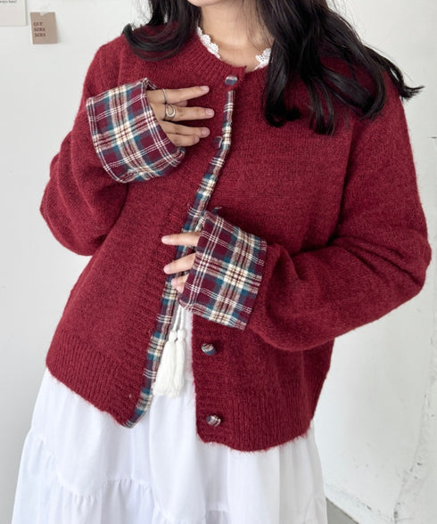 ネルチェックドッキングニットカーディガン | SL2256103 | レッド