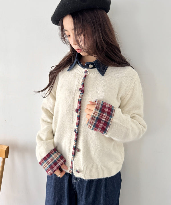 ネルチェックドッキングニットカーディガン | SL2256103 | アイボリー