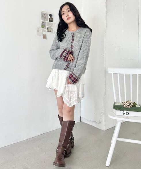 ネルチェックドッキングニットカーディガン | SL2256103 | グレー