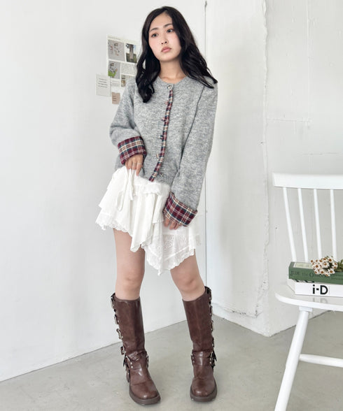 ネルチェックドッキングニットカーディガン | SL2256103 | グレー