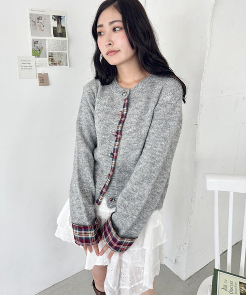 ネルチェックドッキングニットカーディガン | SL2256103 | グレー