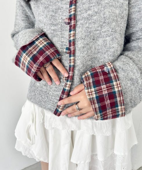 ネルチェックドッキングニットカーディガン | SL2256103 | グレー