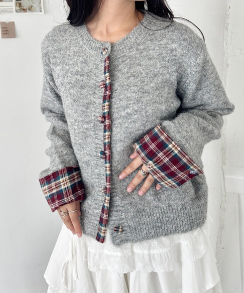 ネルチェックドッキングニットカーディガン | SL2256103 | グレー