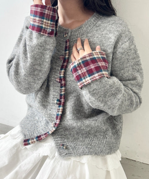ネルチェックドッキングニットカーディガン | SL2256103 | グレー