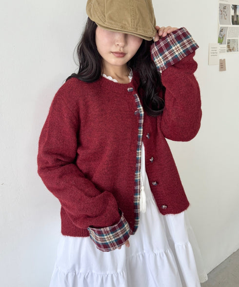 ネルチェックドッキングニットカーディガン | SL2256103 | レッド