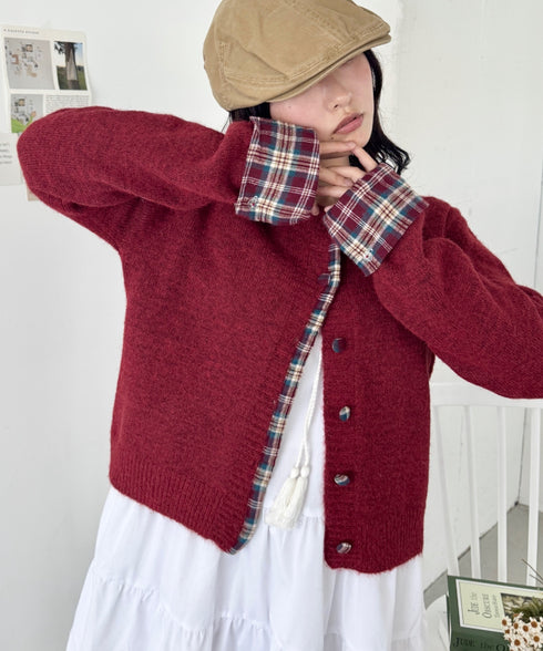 ネルチェックドッキングニットカーディガン | SL2256103 | レッド