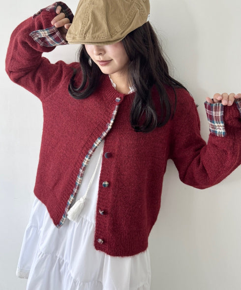 ネルチェックドッキングニットカーディガン | SL2256103 | レッド