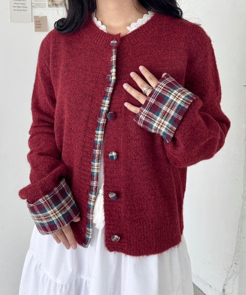 ネルチェックドッキングニットカーディガン | SL2256103 | レッド