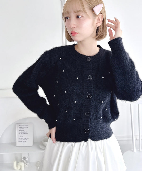 ビジューシャギーニットカーディガン | LO2254008 | ブラック