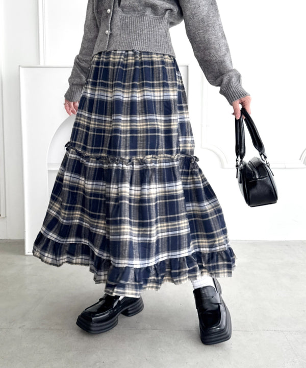 チェックフリルティアードスカート | LO2256054 | ネイビー