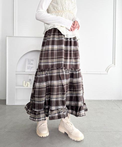 チェックフリルティアードスカート | LO2256054 | ブラウン