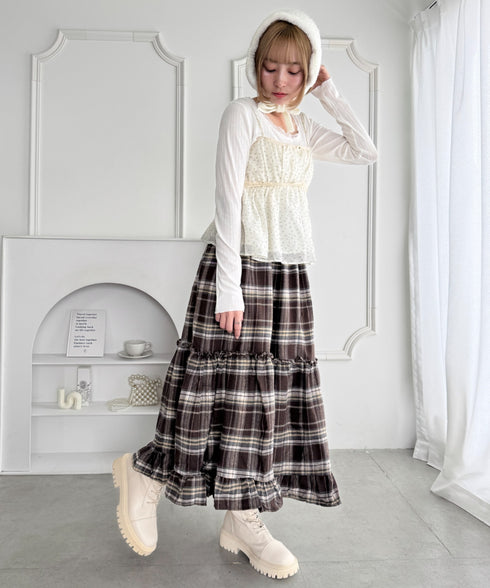 チェックフリルティアードスカート | LO2256054 | ブラウン