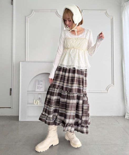 チェックフリルティアードスカート | LO2256054 | ブラウン