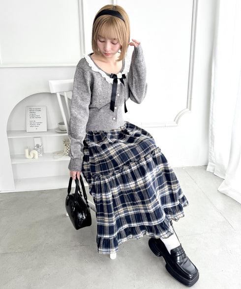 チェックフリルティアードスカート | LO2256054 | ネイビー