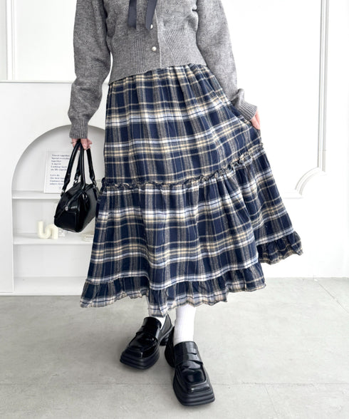チェックフリルティアードスカート | LO2256054 | ネイビー
