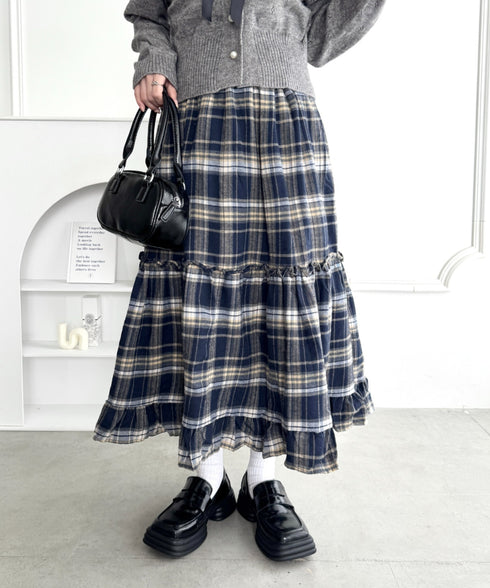 チェックフリルティアードスカート | LO2256054 | ネイビー