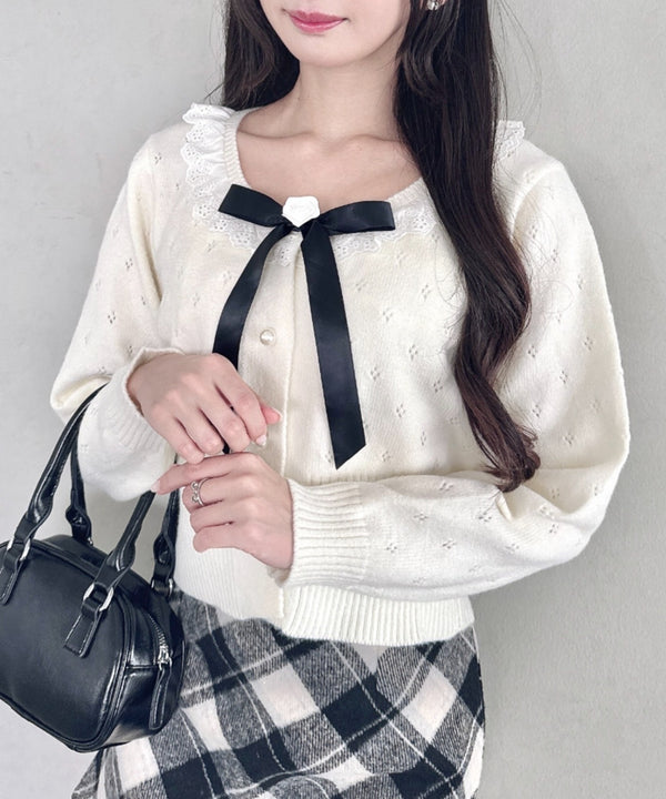 ローズリボンアイレットニットカーディガン | LO2256055 | アイボリー