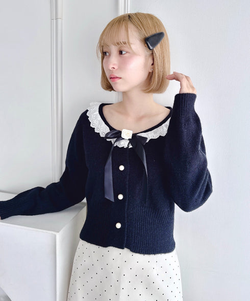 ローズリボンアイレットニットカーディガン | LO2256055 | ブラック
