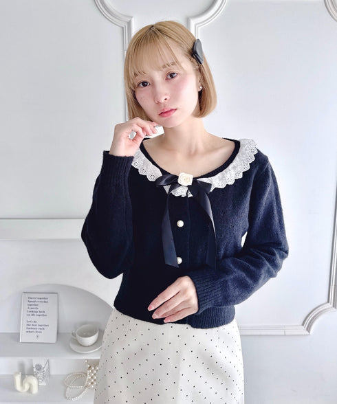 ローズリボンアイレットニットカーディガン | LO2256055 | ブラック