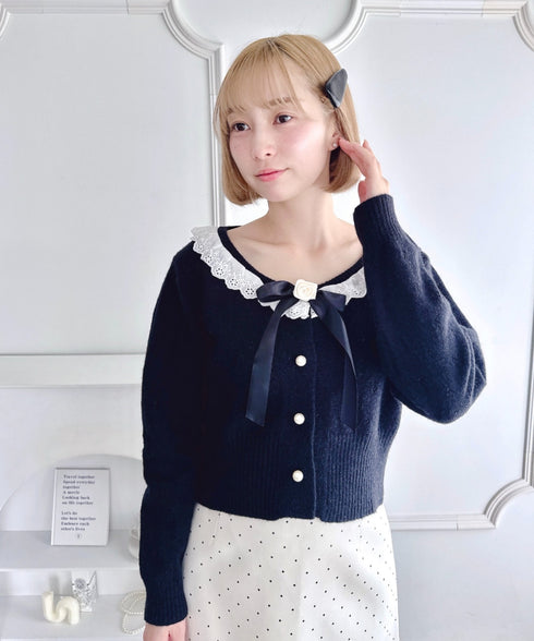 ローズリボンアイレットニットカーディガン | LO2256055 | ブラック