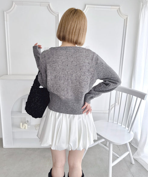 ローズリボンアイレットニットカーディガン | LO2256055 | グレー